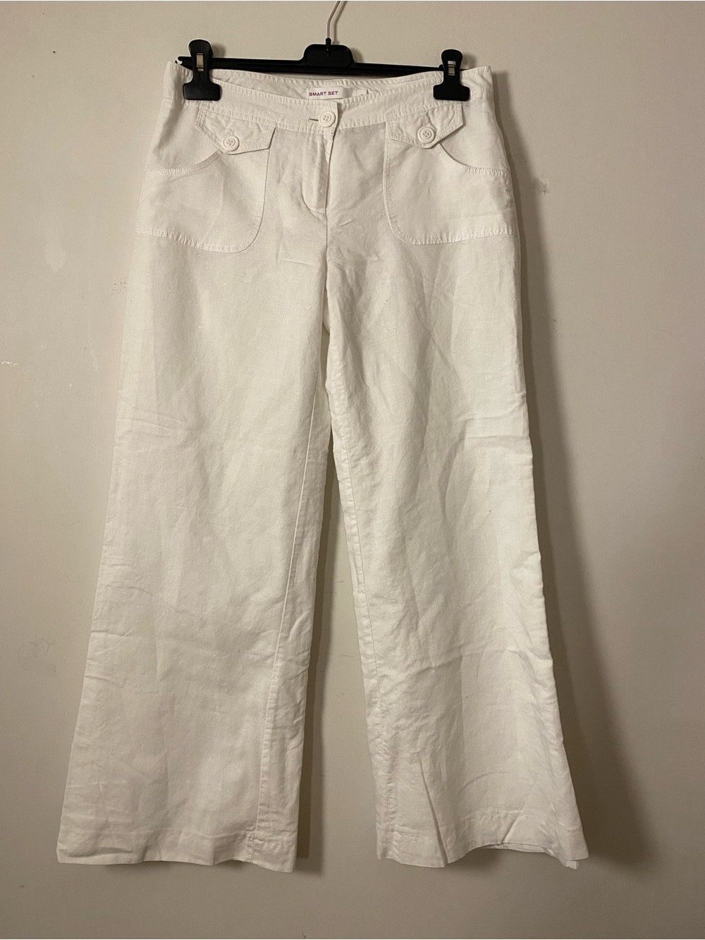 Smart Set White Wide-Leg Linen-Blend Trousers